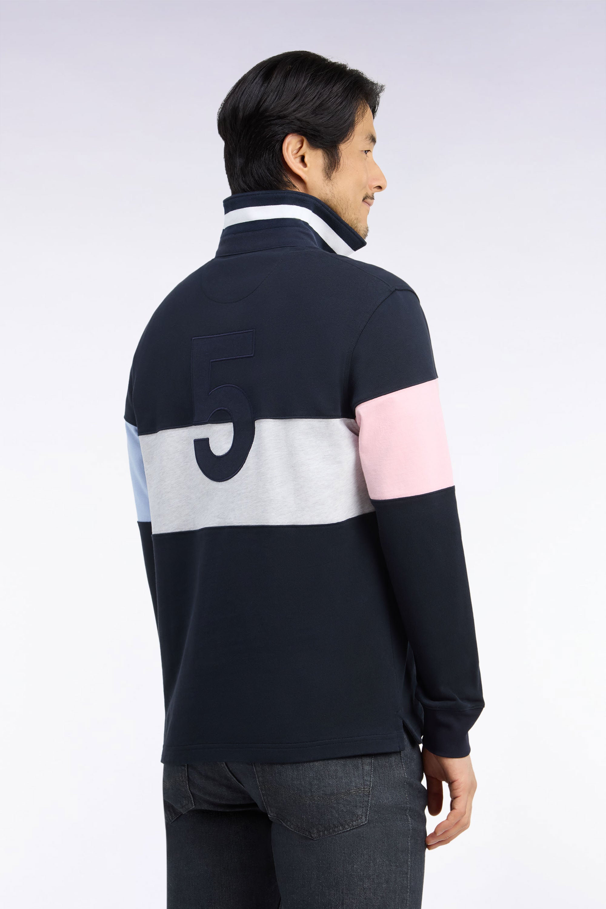 Maillot manches longues coupé cousu en jersey de coton marine broderie 5