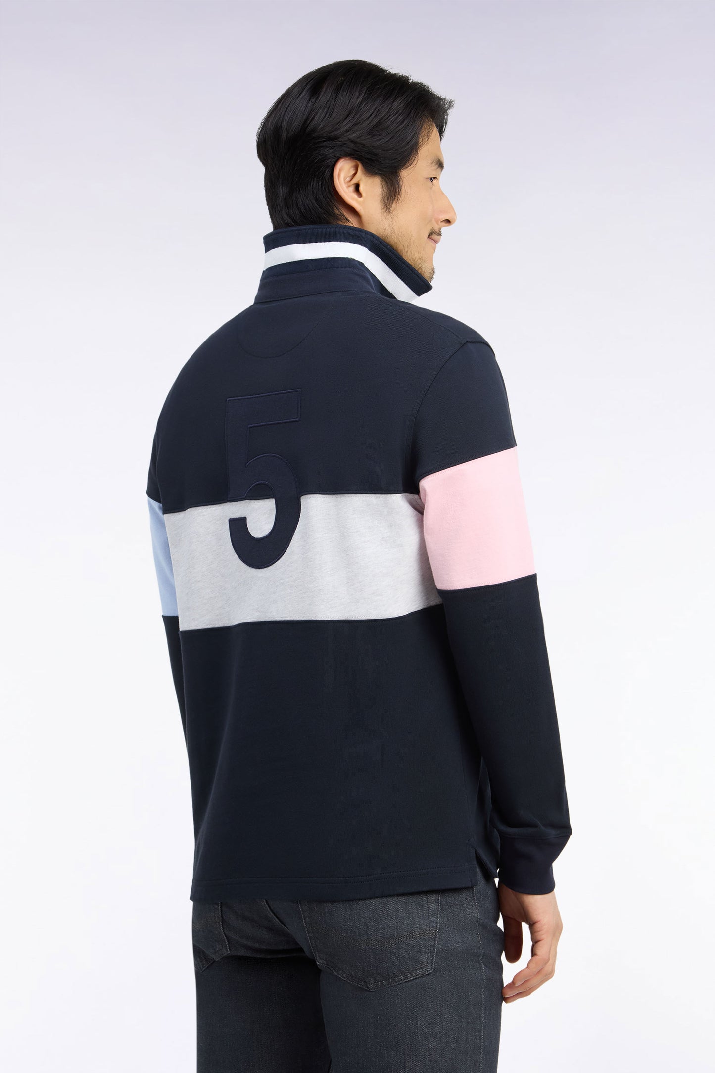 Maillot manches longues coupé cousu en jersey de coton marine broderie 5