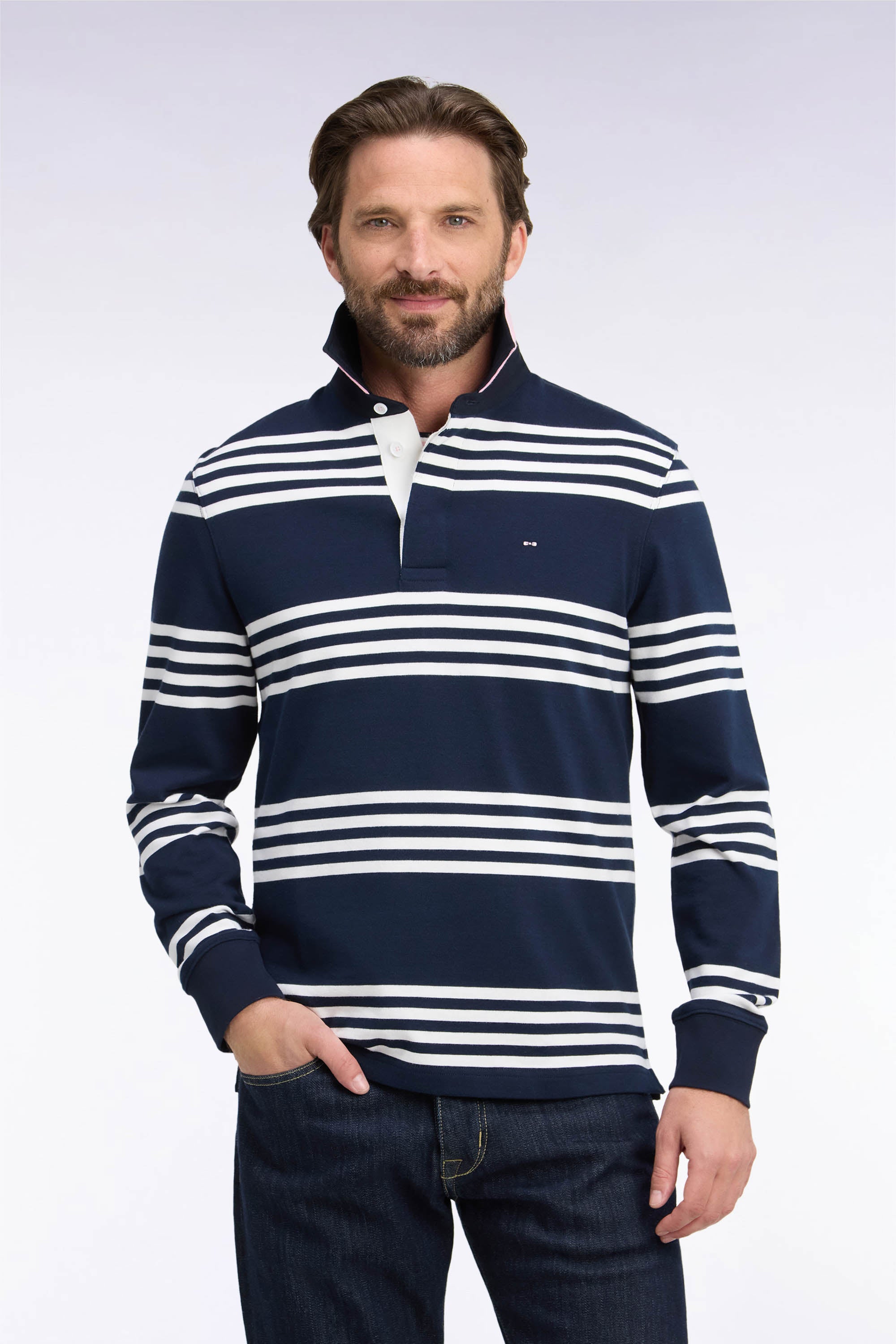 Maillot manches longues rayé marine et blanc
