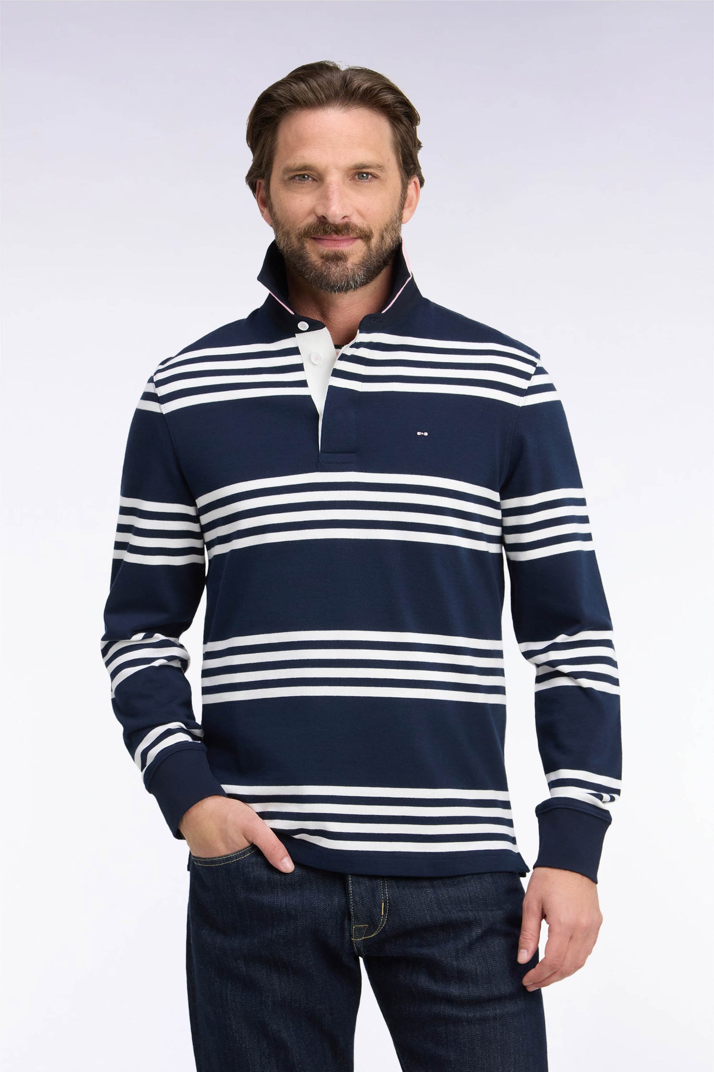 Maillot manches longues rayé marine et blanc