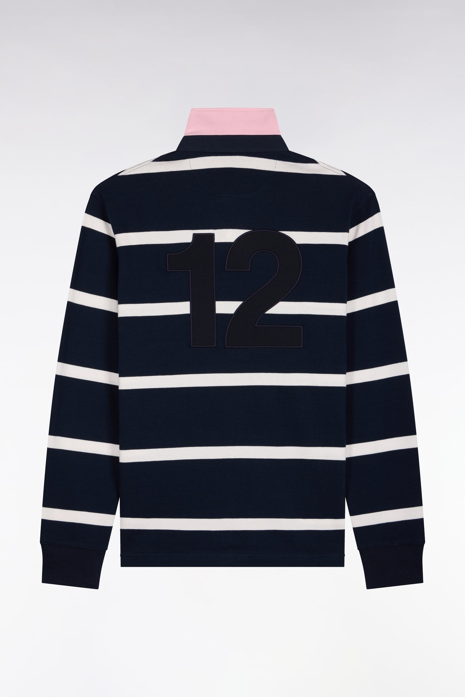 Maillot manches longues en jersey de coton marine rayé broderie dos