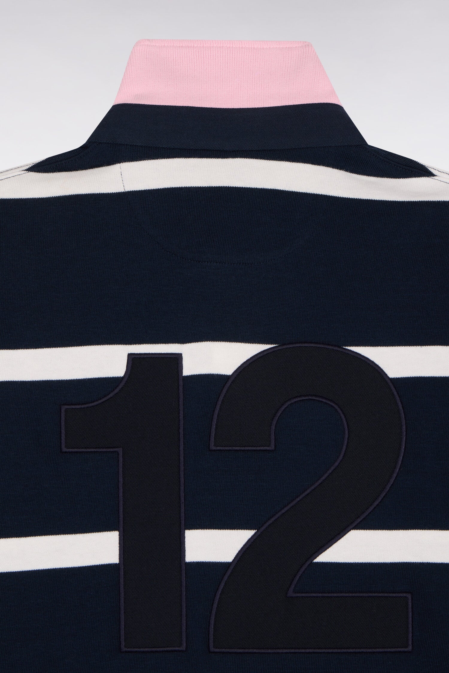 Maillot manches longues en jersey de coton marine rayé broderie dos