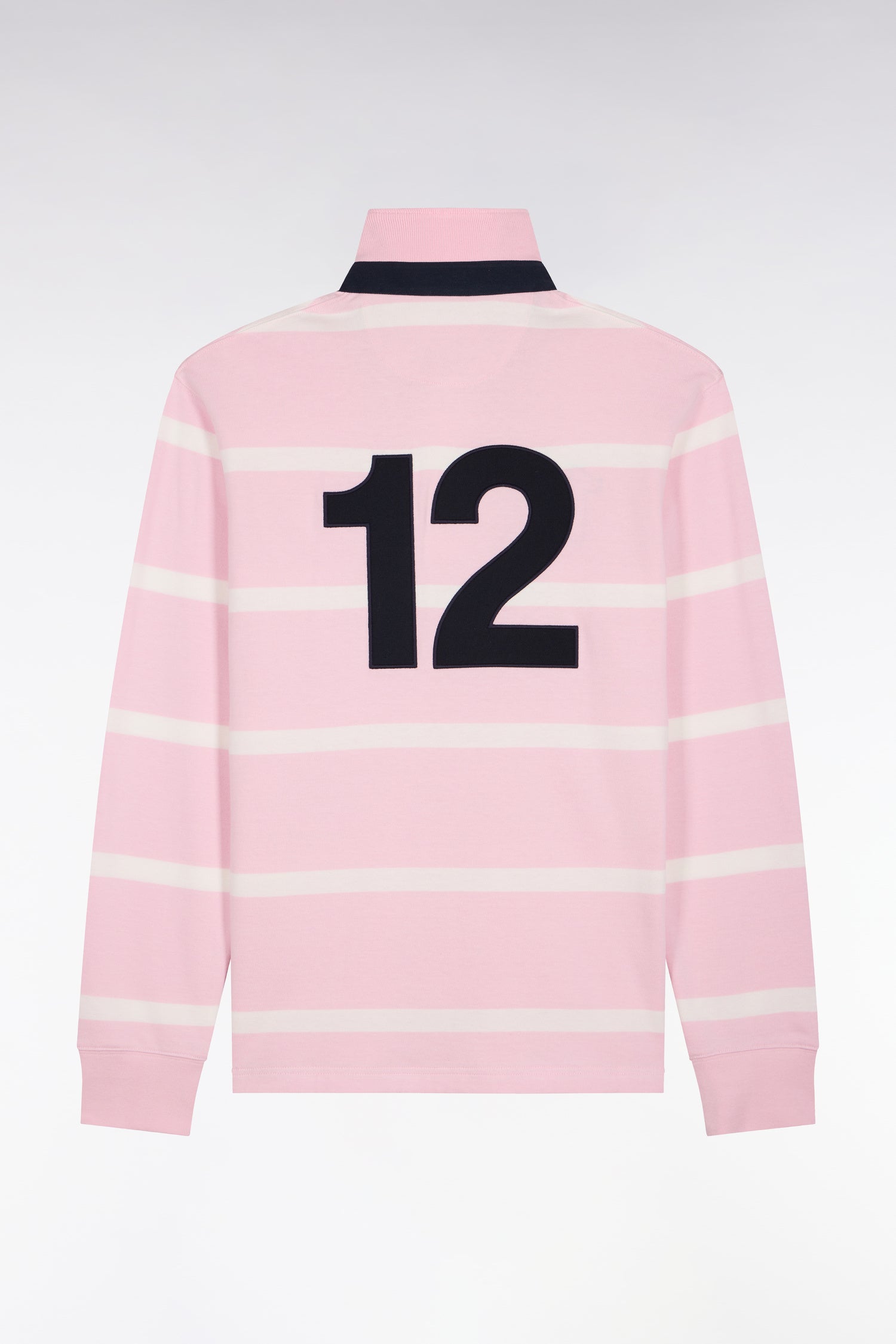 Maillot manches longues en jersey de coton rose rayé broderie dos