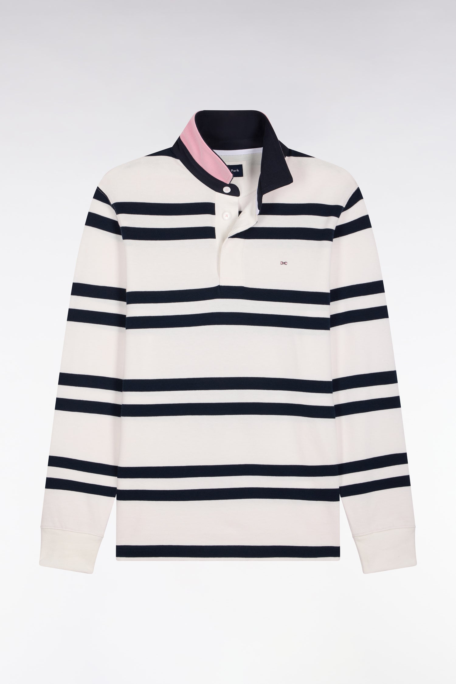Maillot manches longues en jersey coton blanc à rayures marine coupe regular