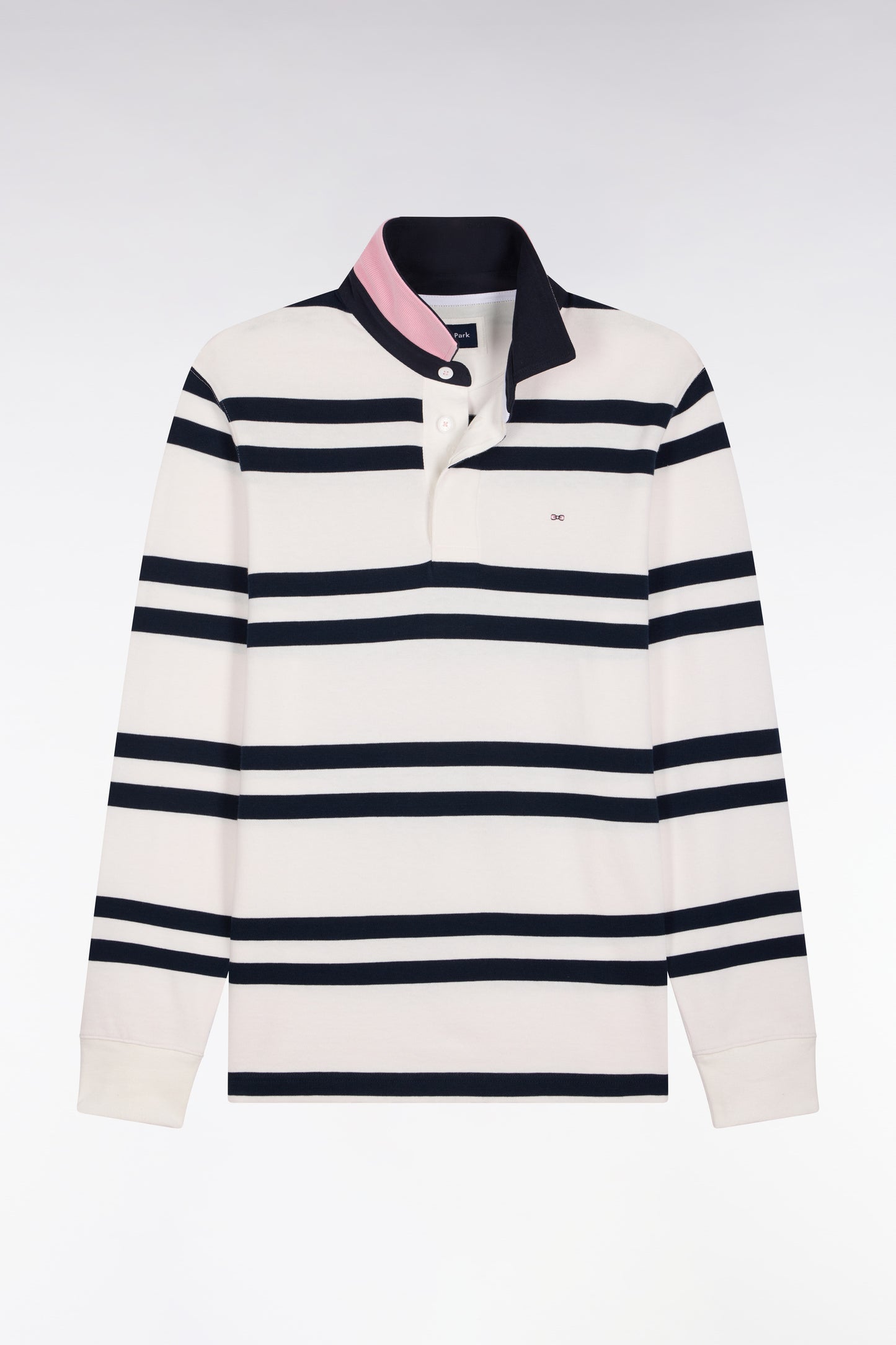 Maillot manches longues en jersey coton blanc à rayures marine coupe regular