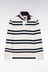 Long-sleeved jersey in white cotton jersey with navy stripes, regular fit