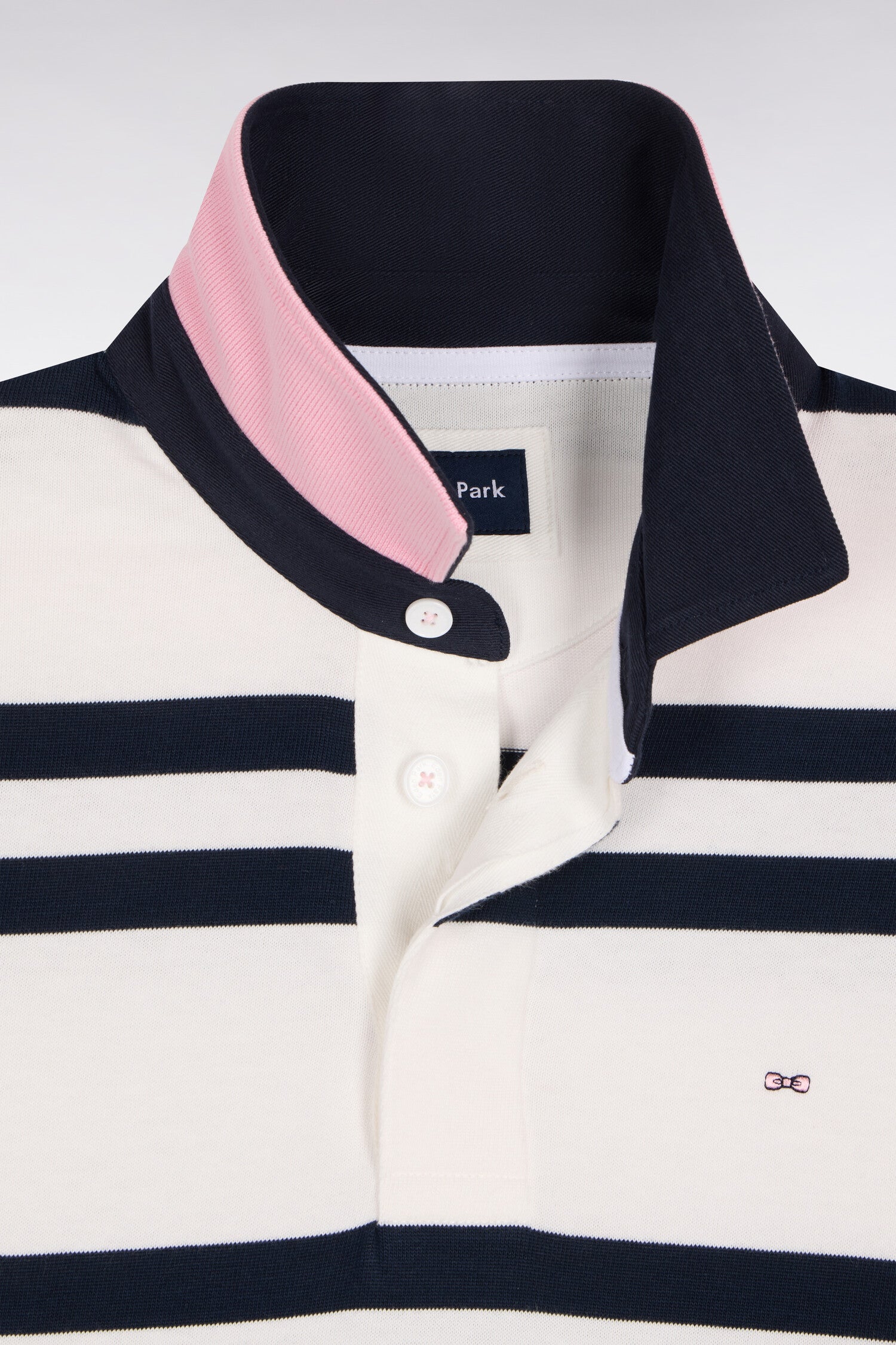 Maillot manches longues en jersey coton blanc à rayures marine coupe regular