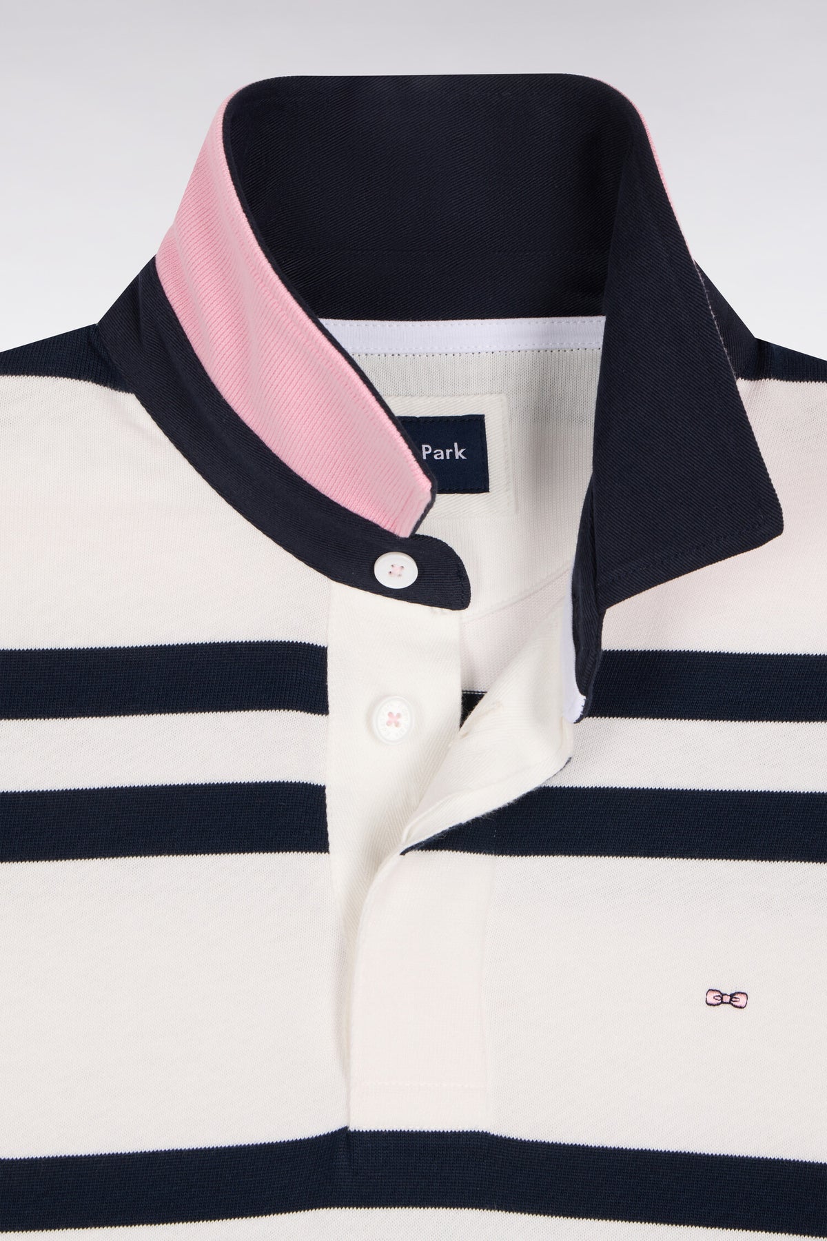 Maillot manches longues en jersey coton blanc à rayures marine coupe regular
