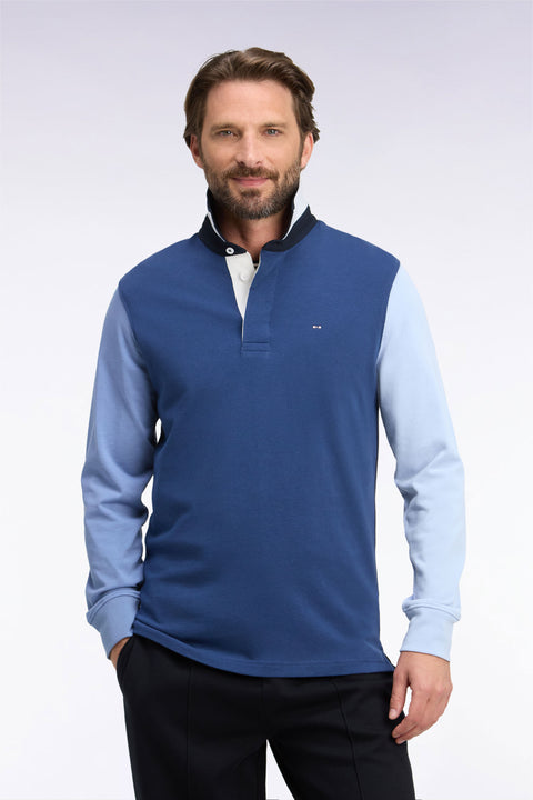 Maillot manches longues en jersey de coton marine tricolore brodé coupe droite - Image 3