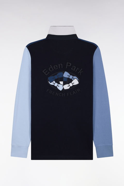 Maillot manches longues en jersey de coton marine tricolore brodé coupe droite - Image 2