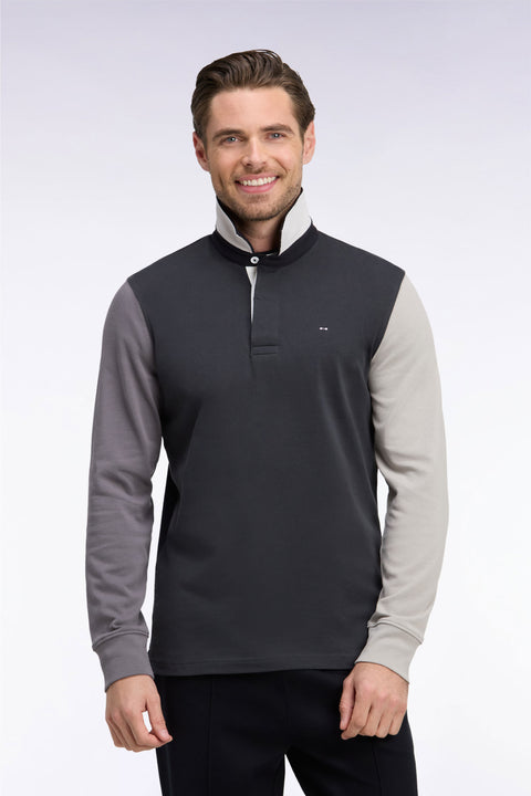 Maillot manches longues en jersey de coton gris foncé tricolore brodé coupe droite - Image 3