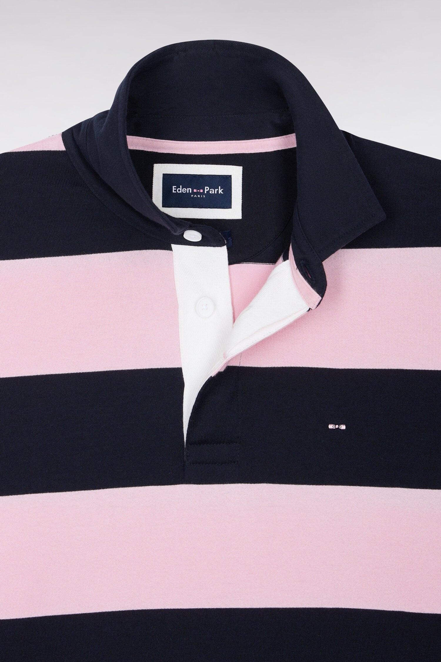 Maillot manches longues en coton rayé rose et marine coupe droite