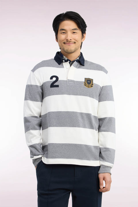 Long-sleeved gray and white striped jersey with embroidery 2 - Image 3