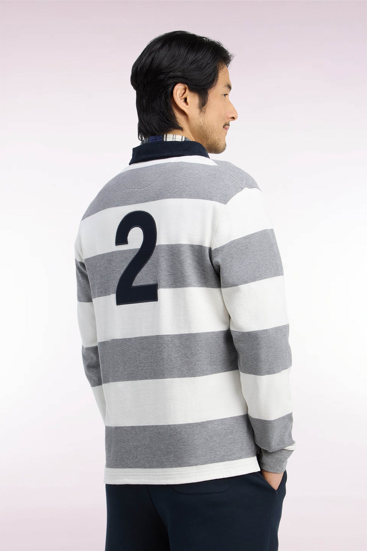 Maillot manches longues rayé gris et blanc broderie 2