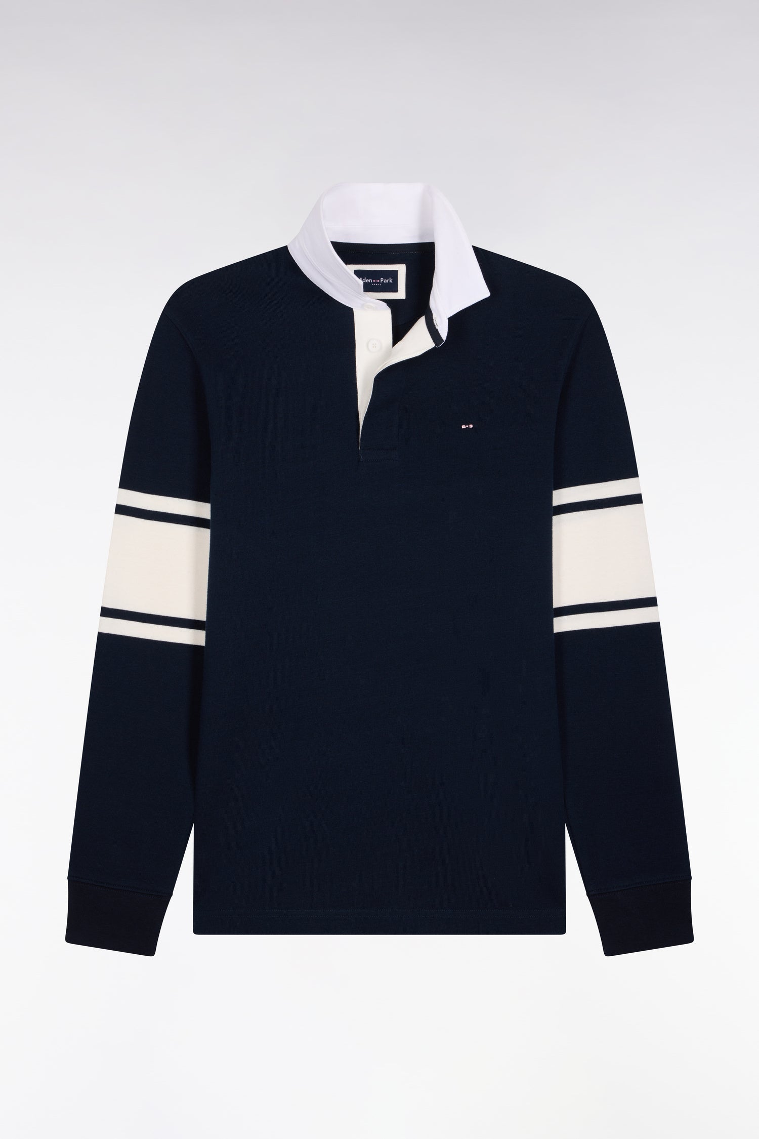 Maillot manches longues marine à détails blancs contrastés