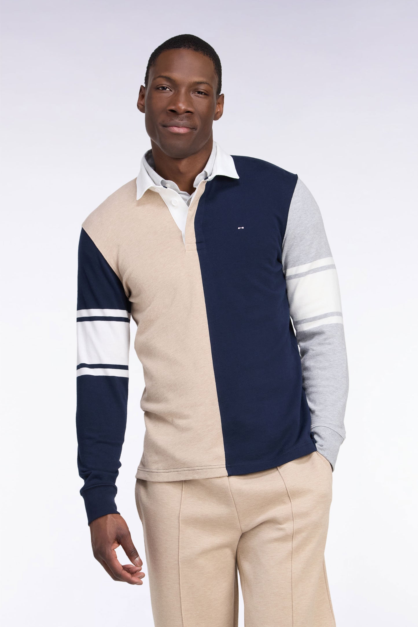 Maillot manches longues en jersey coton à découpe verticale beige