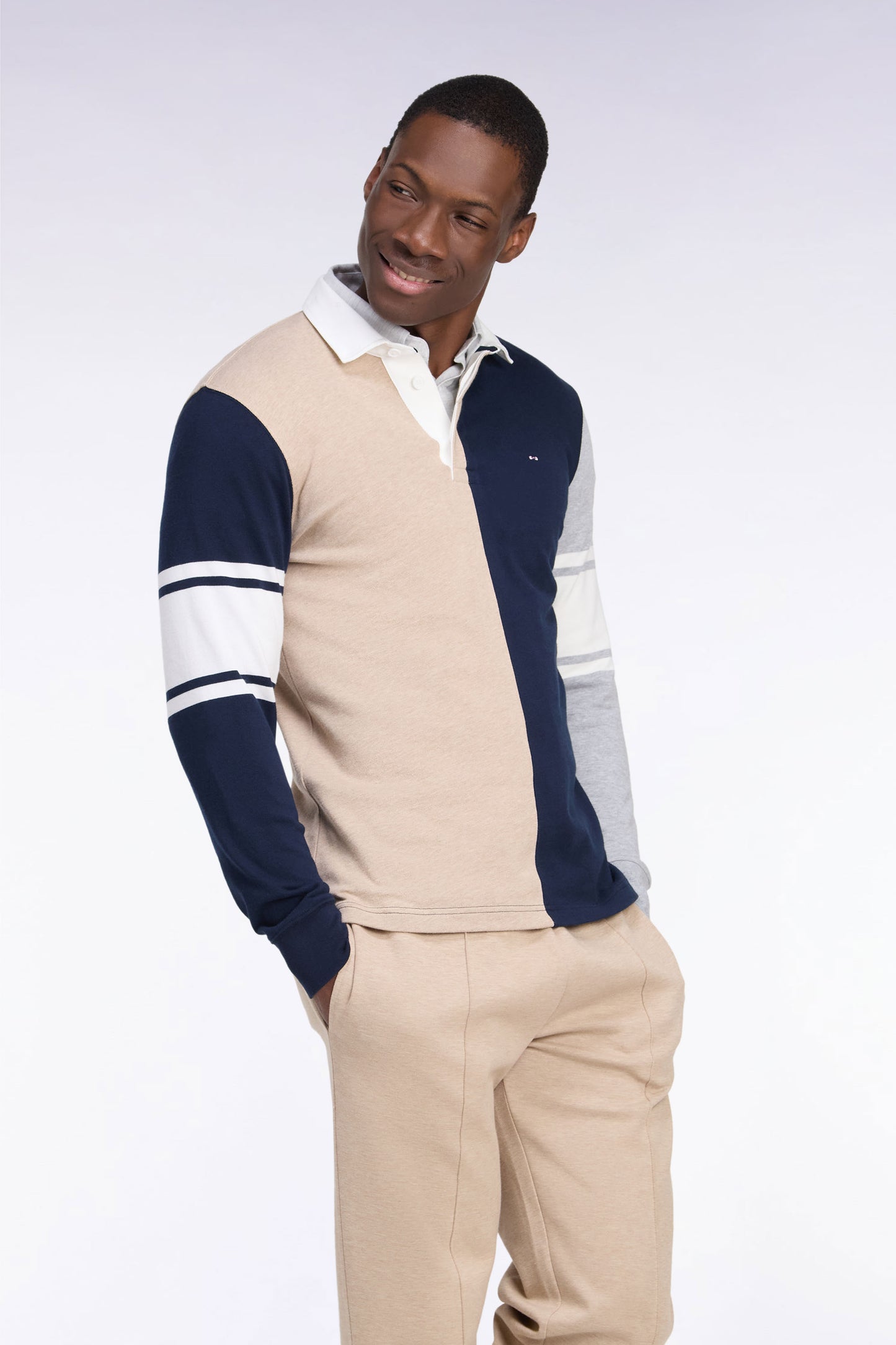 Maillot manches longues en jersey coton à découpe verticale beige