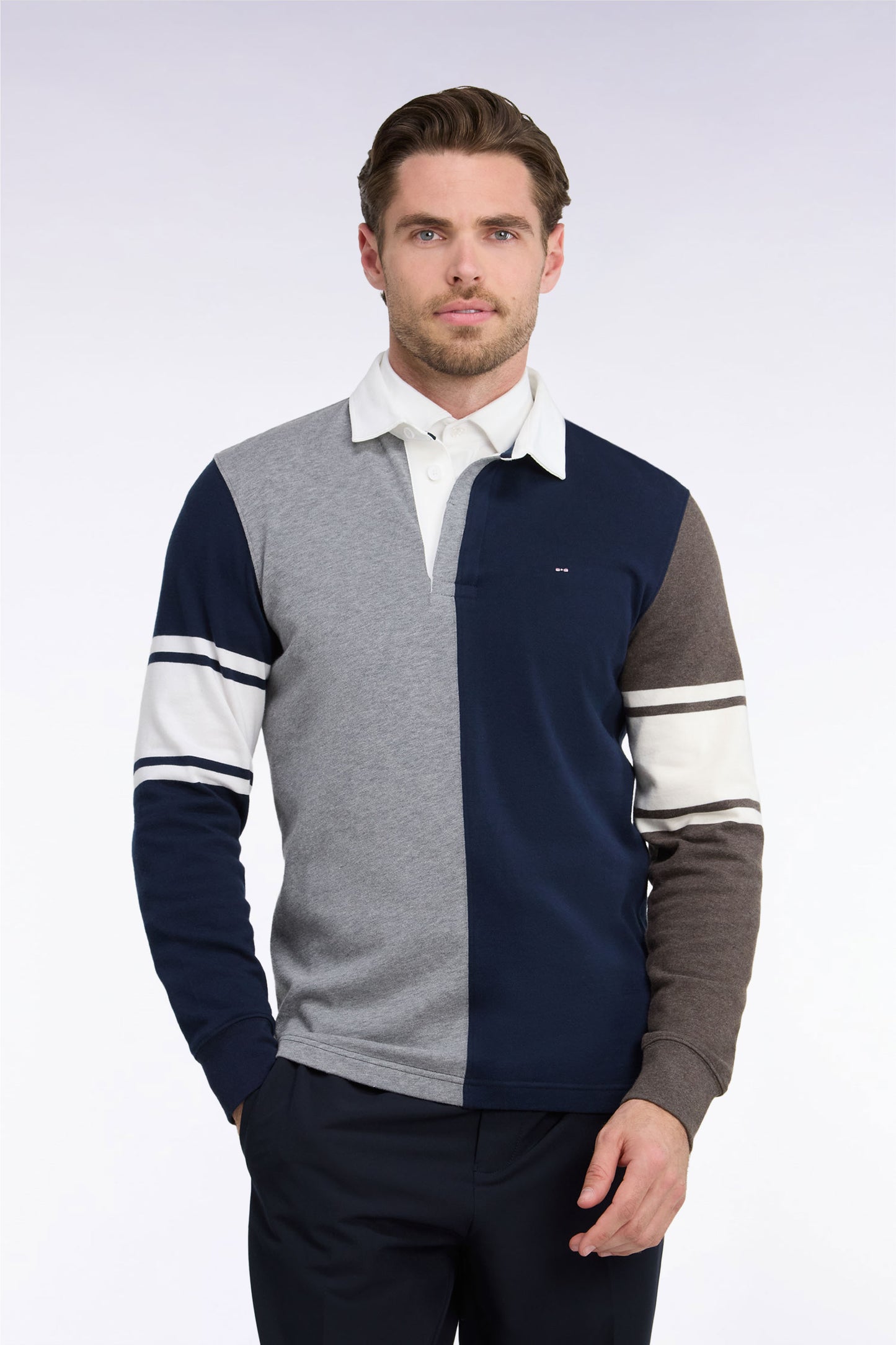 Maillot manches longues en jersey coton à découpe verticale gris