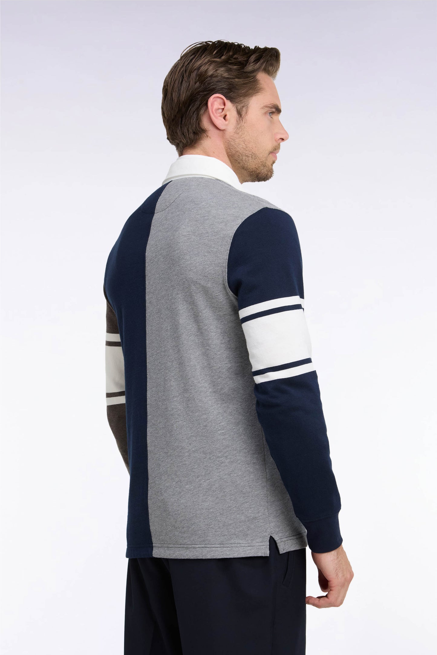 Maillot manches longues en jersey coton à découpe verticale gris