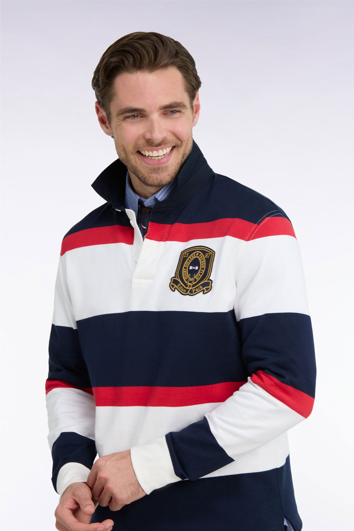Maillot manches longues rayé marine avec broderie écusson