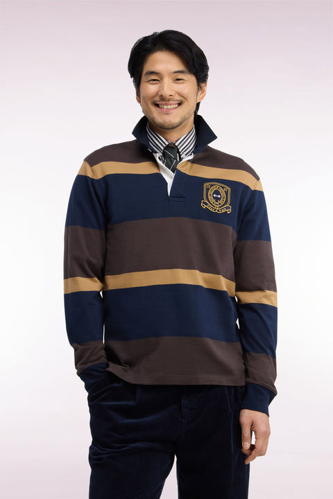 Maillot manches longues rayé marron avec broderie écusson - Image 3