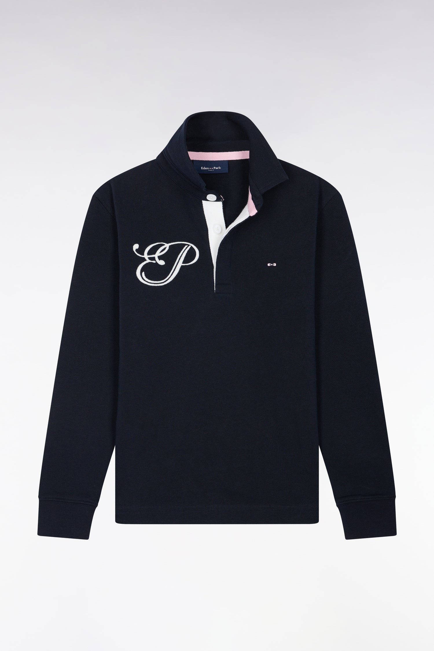 Kurzarm-Poloshirt aus Baumwolle Marineblau bestickt Regular-Passform