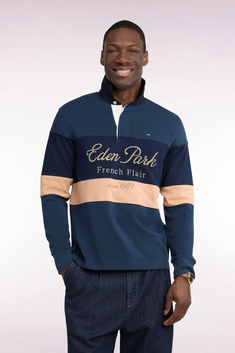 Long-sleeved cut-and-sew jersey in gray tricolor cotton with Héritage embroidery - Image 2