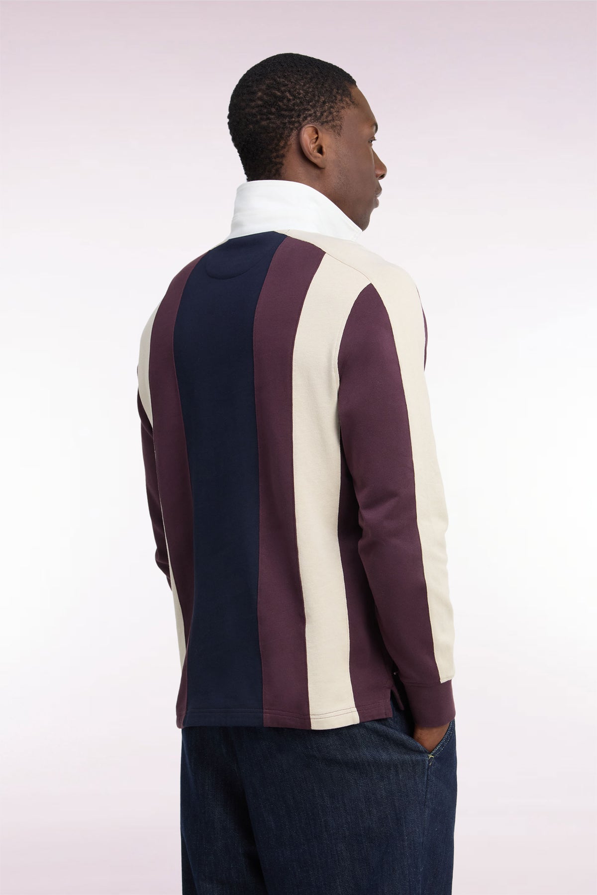 Long-sleeved straight-cut burgundy striped cotton jersey