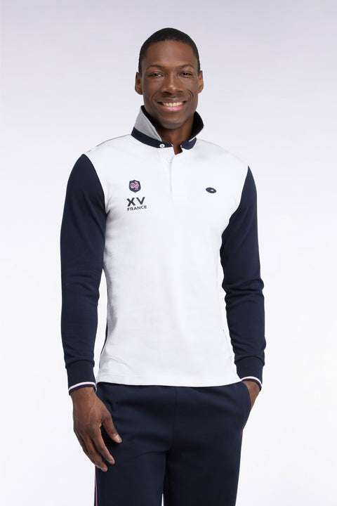 Maillot manches longues en jersey de coton marine et blanc XV de France - Image 3