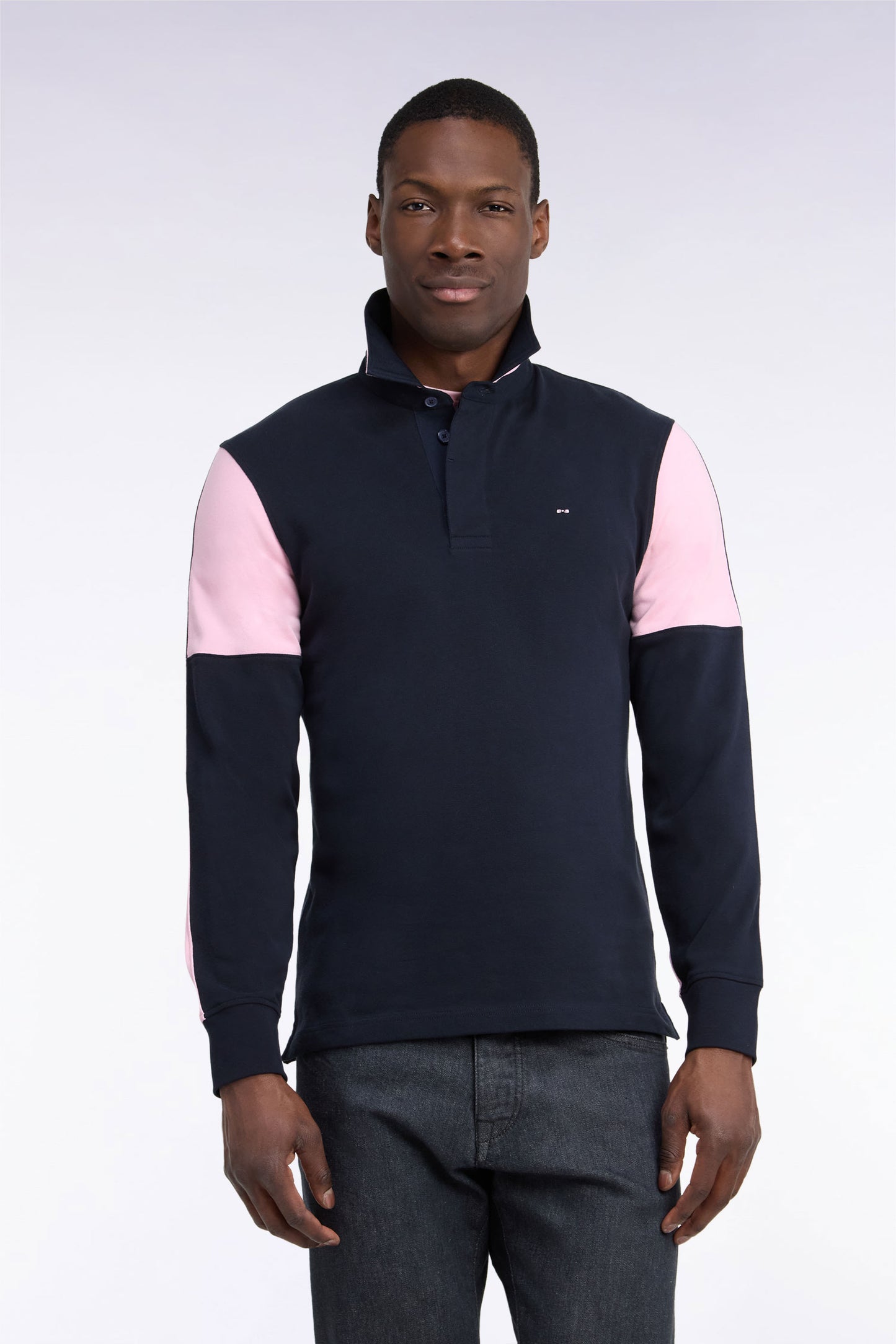 Maillot manches longues en jersey de coton marine et rose