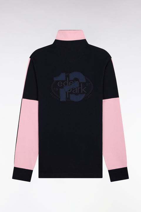 Maillot manches longues en jersey de coton marine et rose - Image 2