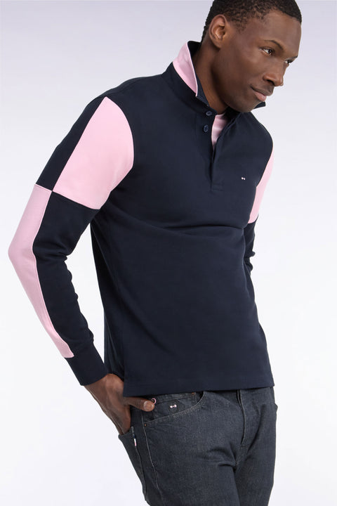 Maillot manches longues en jersey de coton marine et rose - Image 1
