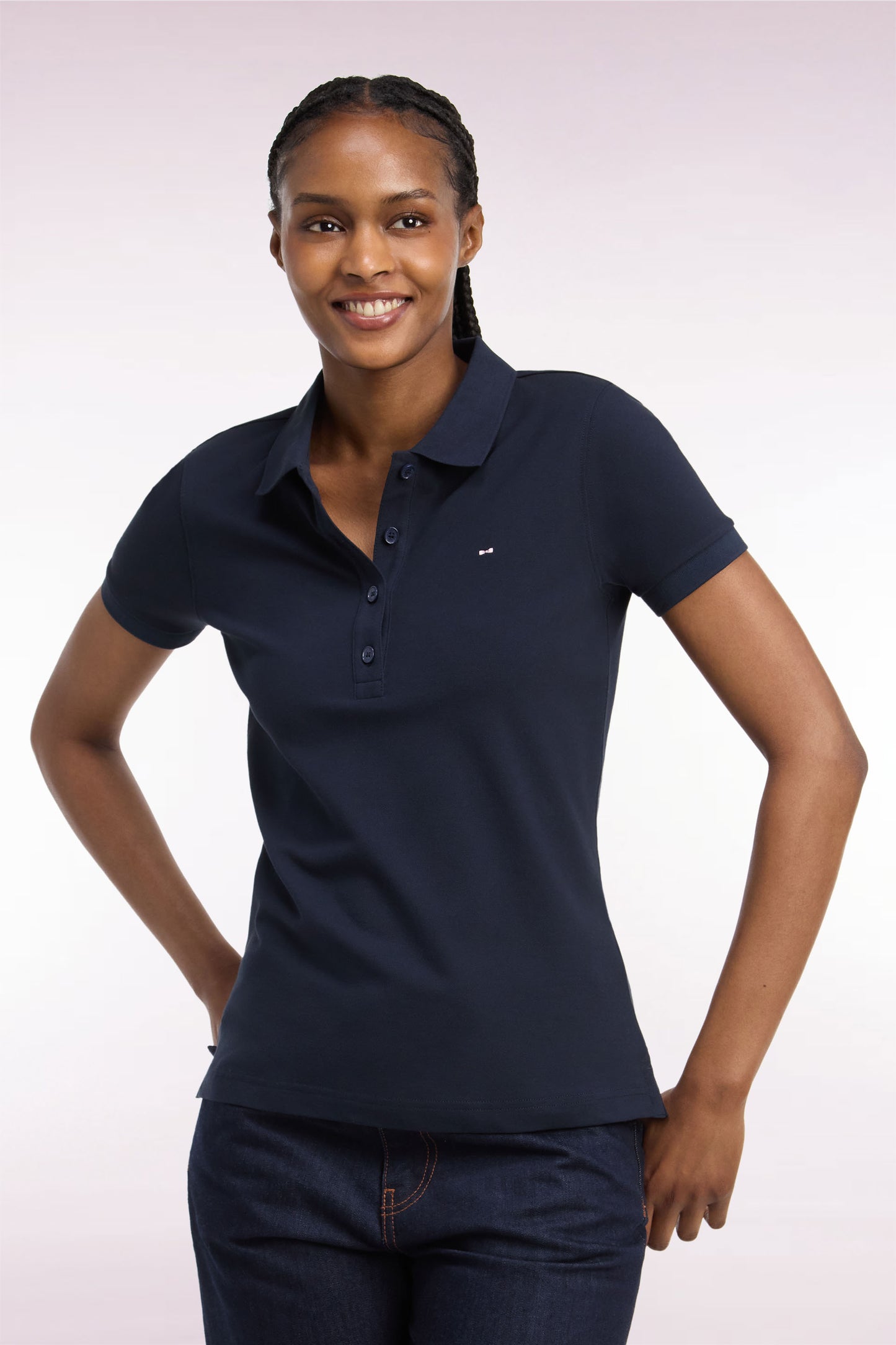 Polo manches courtes en coton stretch marine coupe ajustée