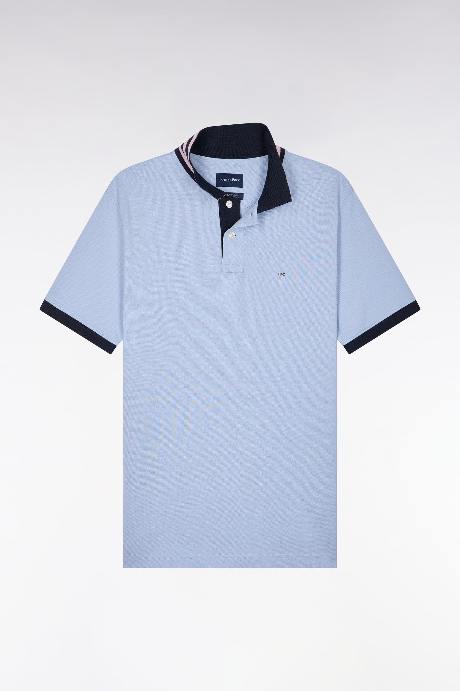 Polo manches courtes sous-col rayé en coton Pima gris coupe droite