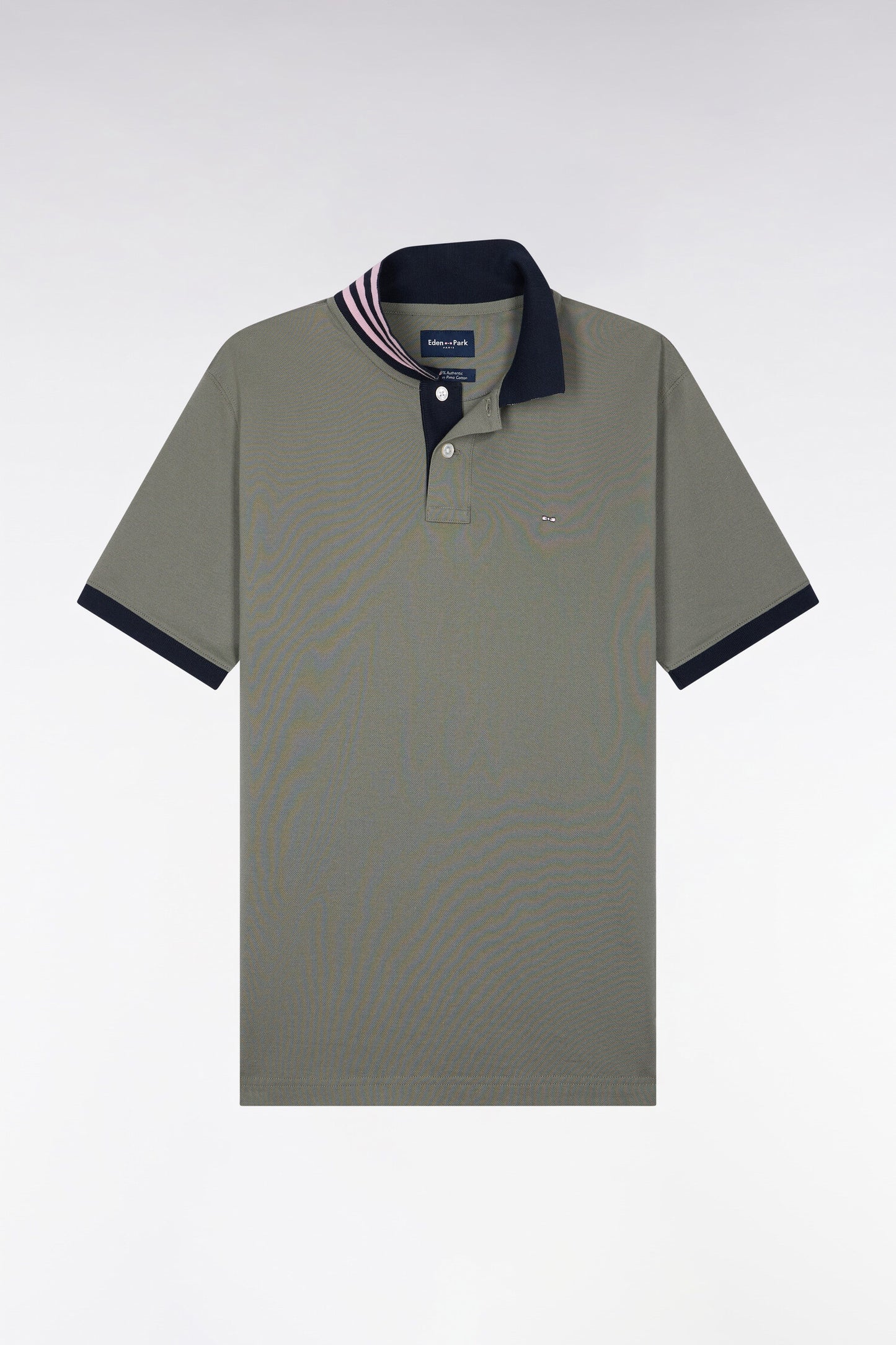 Polo manches courtes sous-col rayé en coton Pima kaki coupe droite