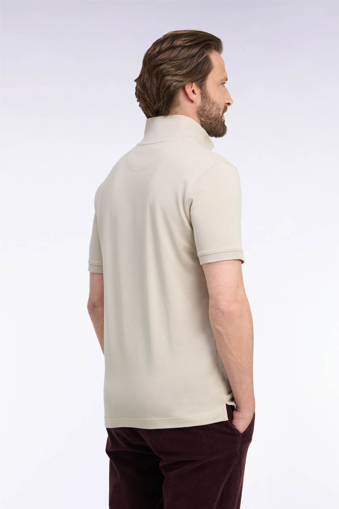 Polo manches courtes en coton Pima beige coupe droite