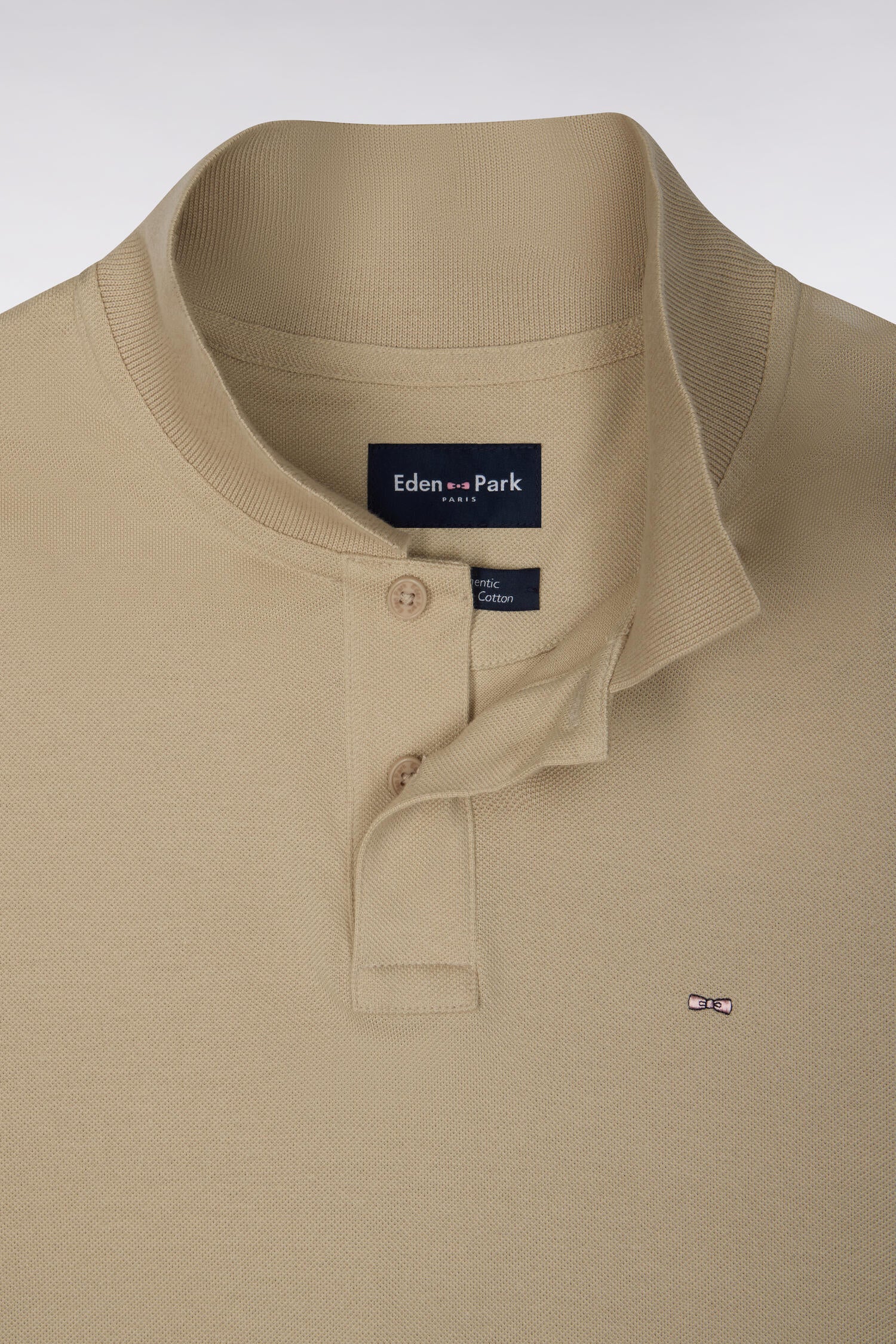 Polo manches courtes en coton Pima beige coupe droite