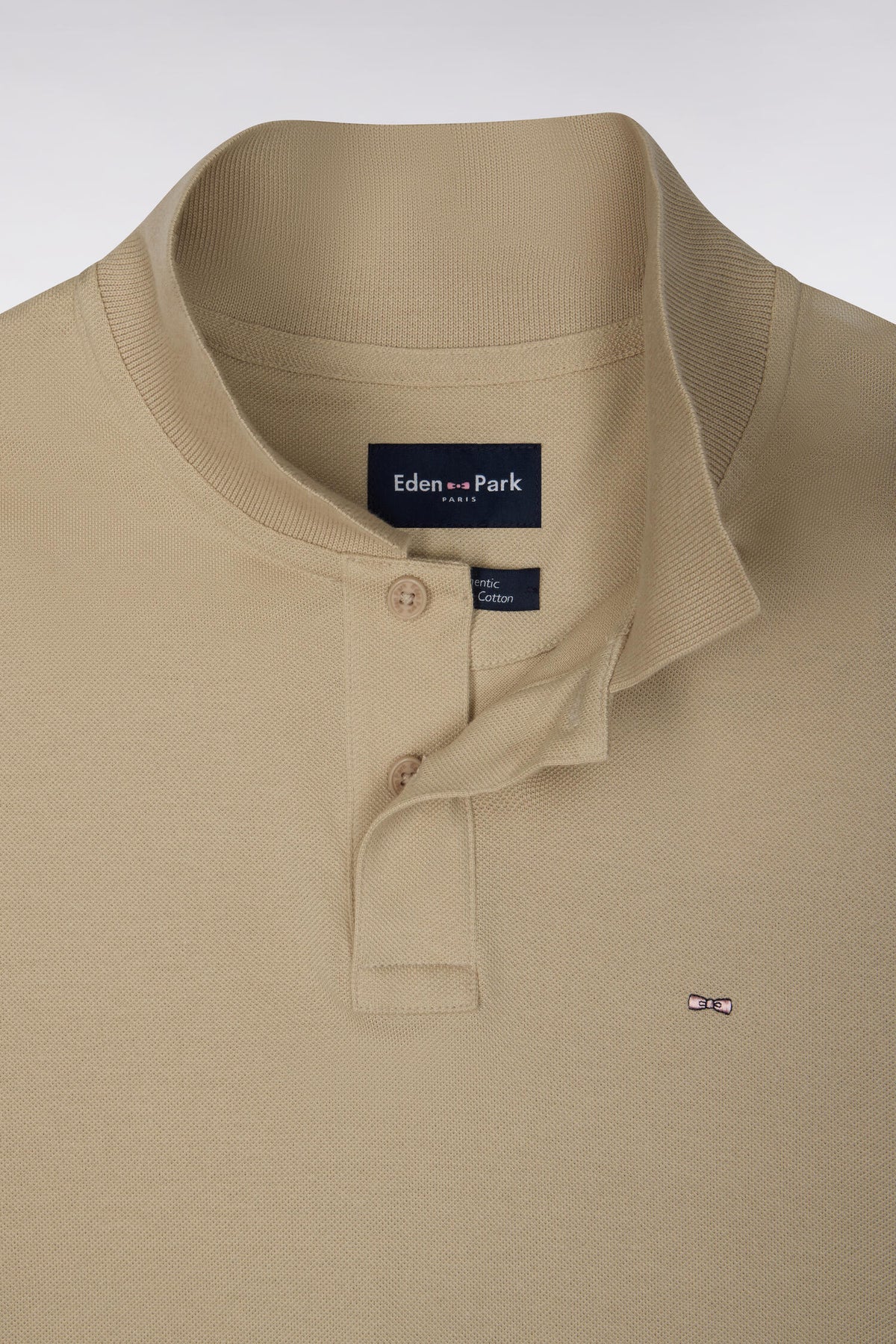Polo manches courtes en coton Pima beige coupe droite