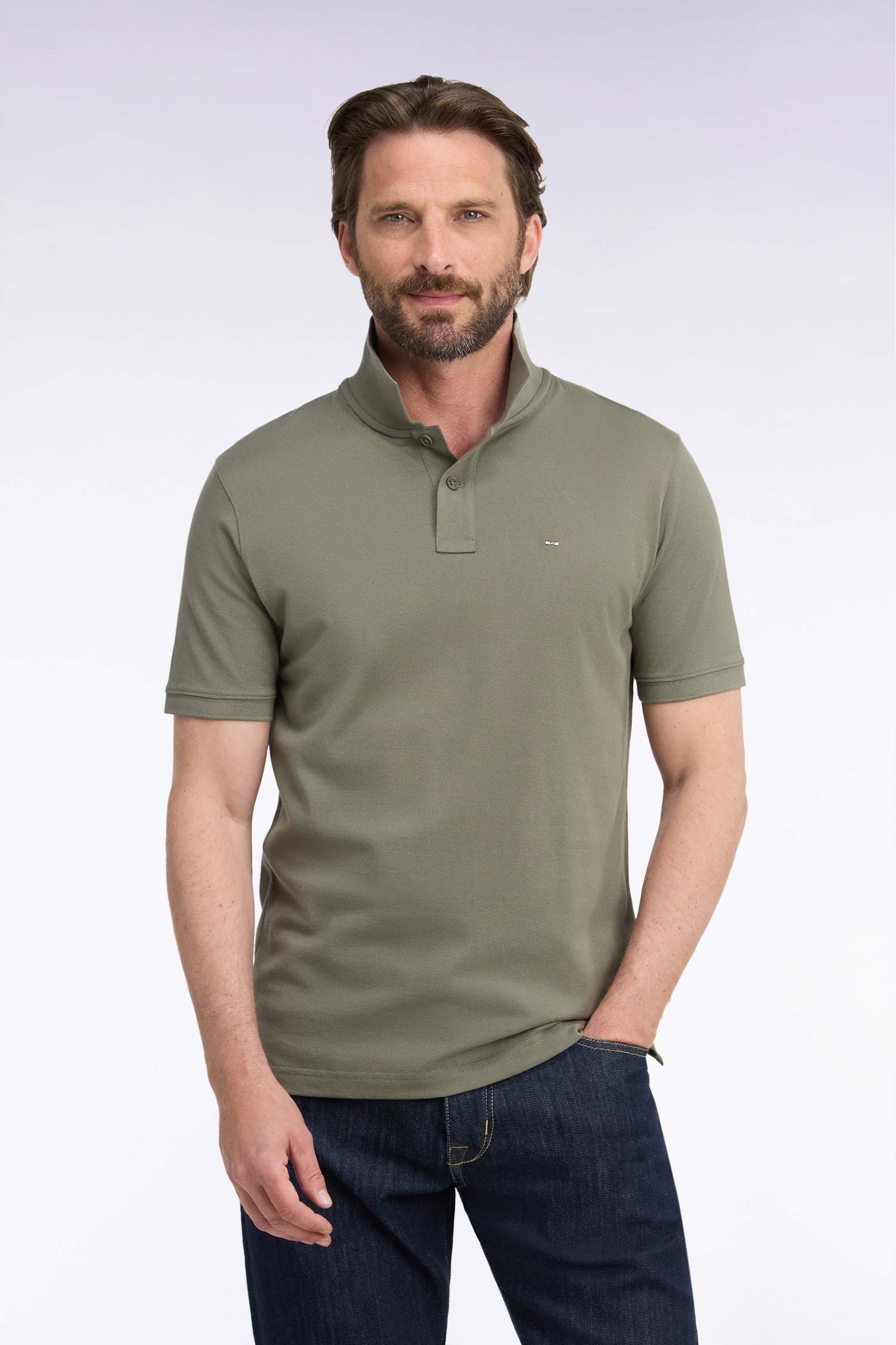Polo manches courtes en coton Pima kaki coupe droite