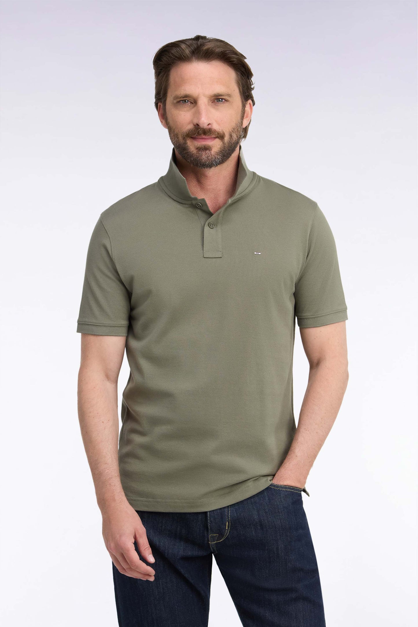 Polo manches courtes en coton Pima kaki coupe droite