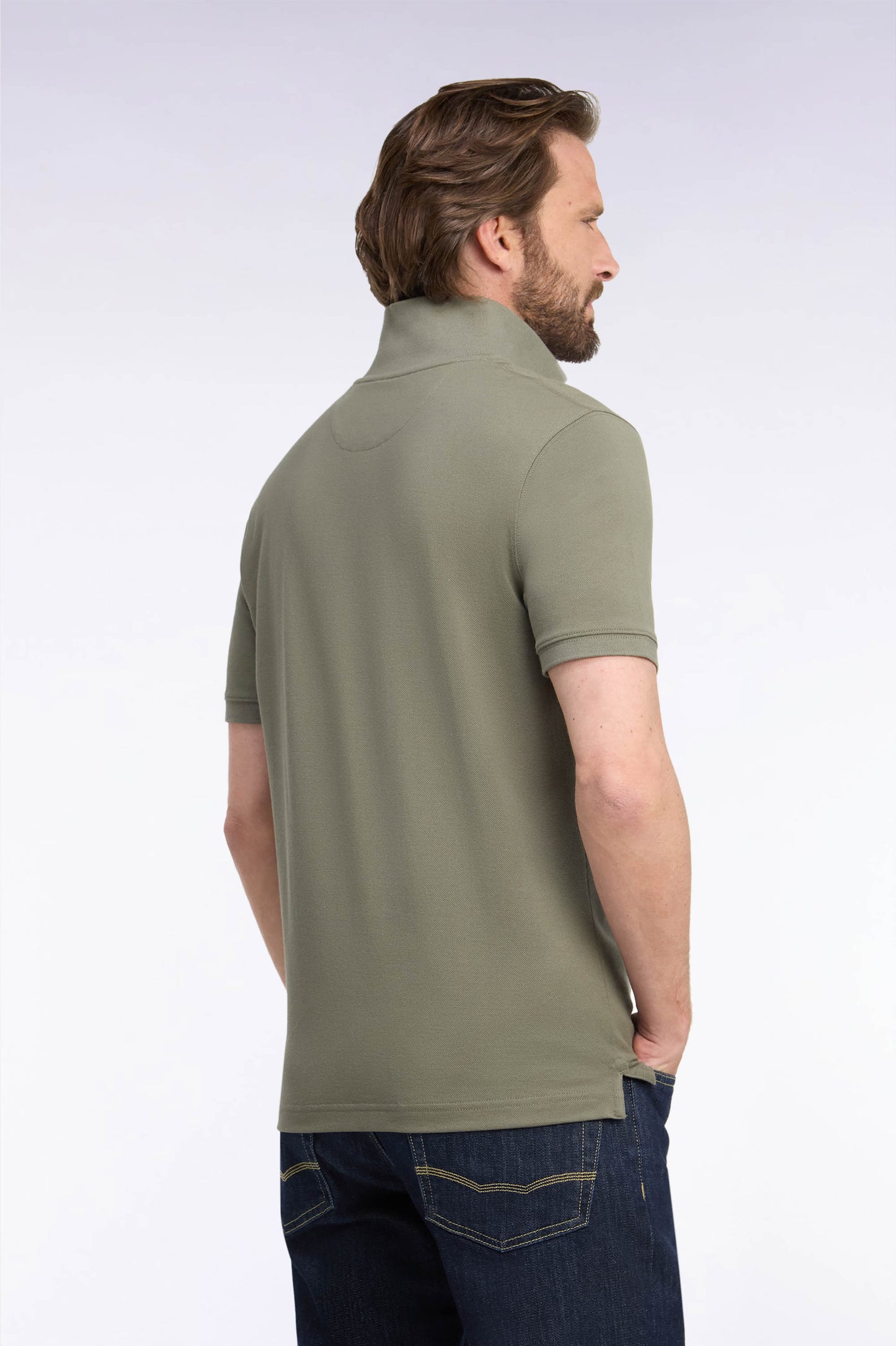 Polo manches courtes en coton Pima kaki coupe droite