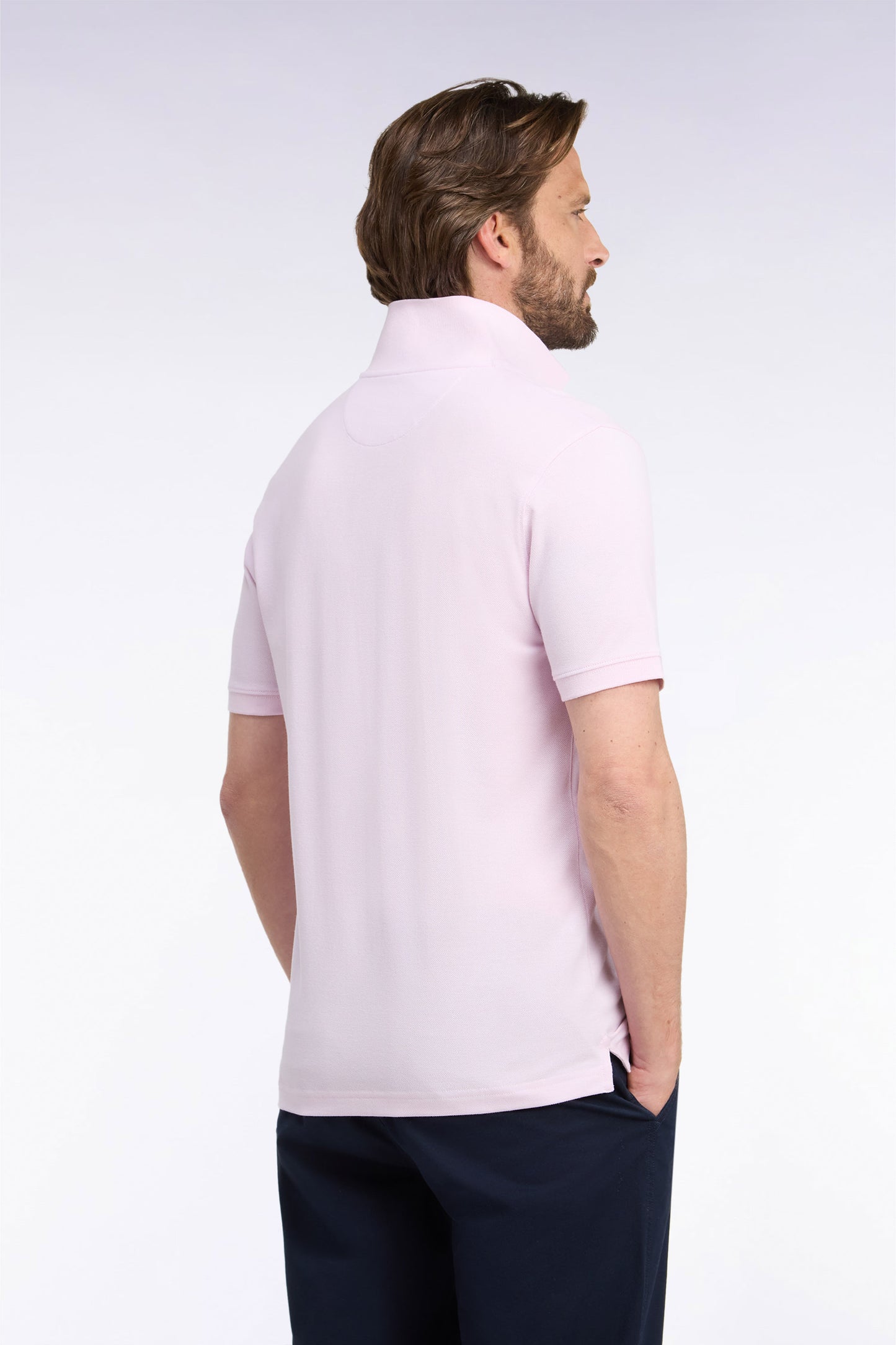 Polo manches courtes en coton Pima rose coupe droite