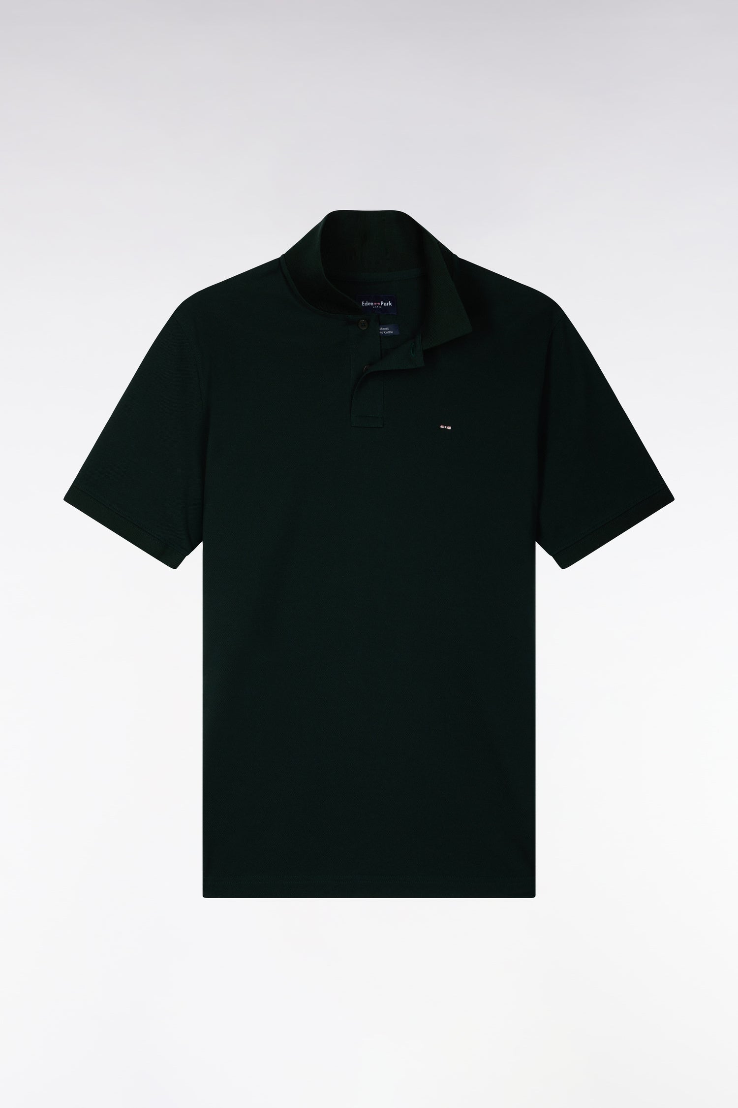 Polo manches courtes en coton Pima vert foncé coupe droite