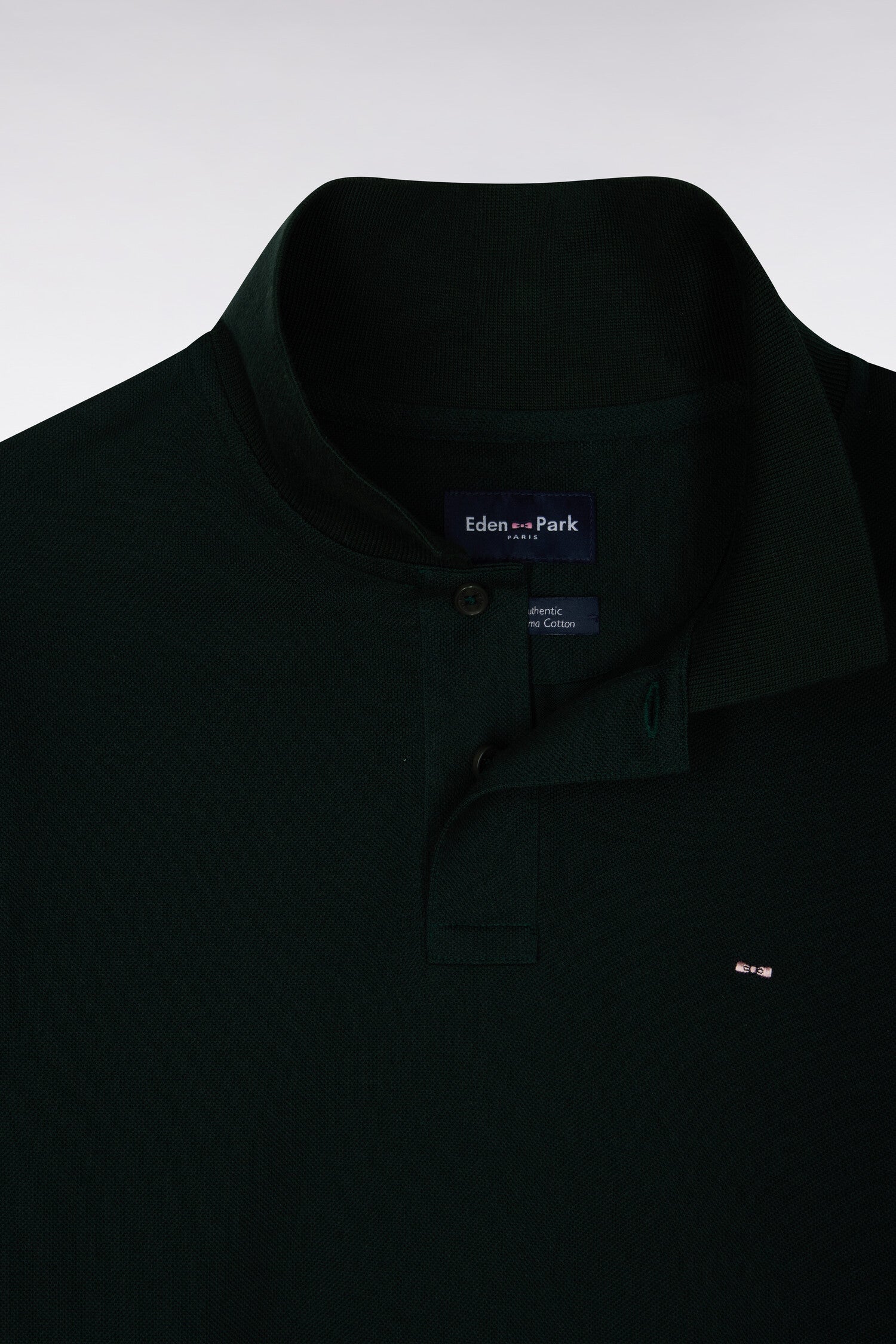 Polo manches courtes en coton Pima vert foncé coupe droite