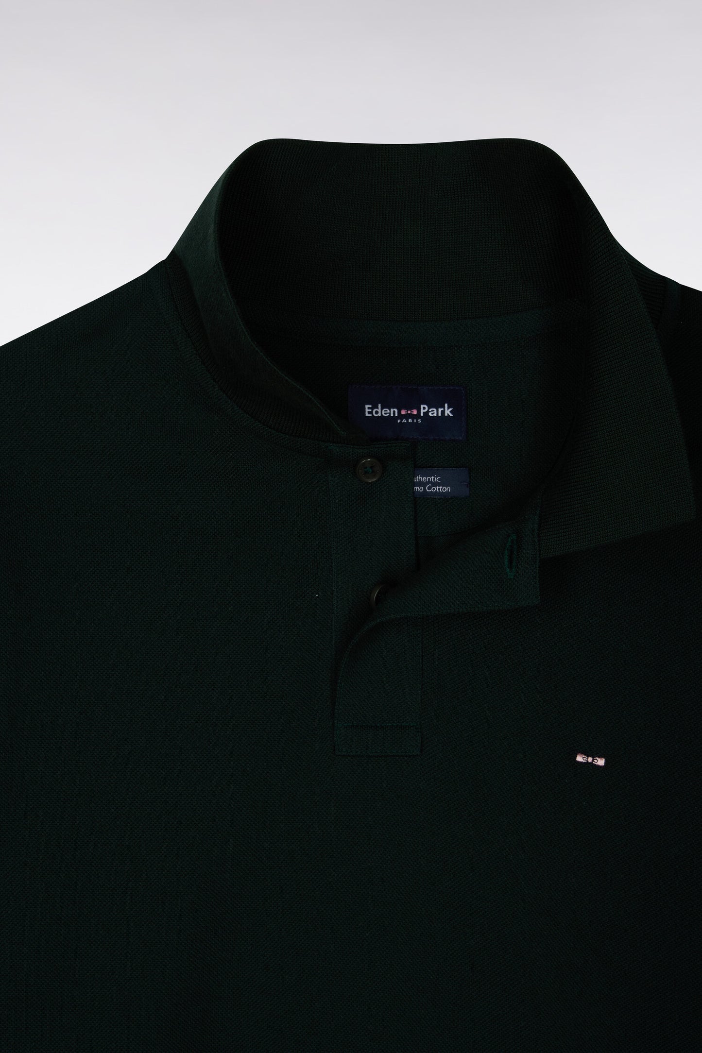 Polo manches courtes en coton Pima vert foncé coupe droite