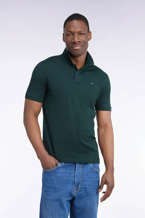 Polo manches courtes en coton Pima vert foncé coupe droite - Image 3