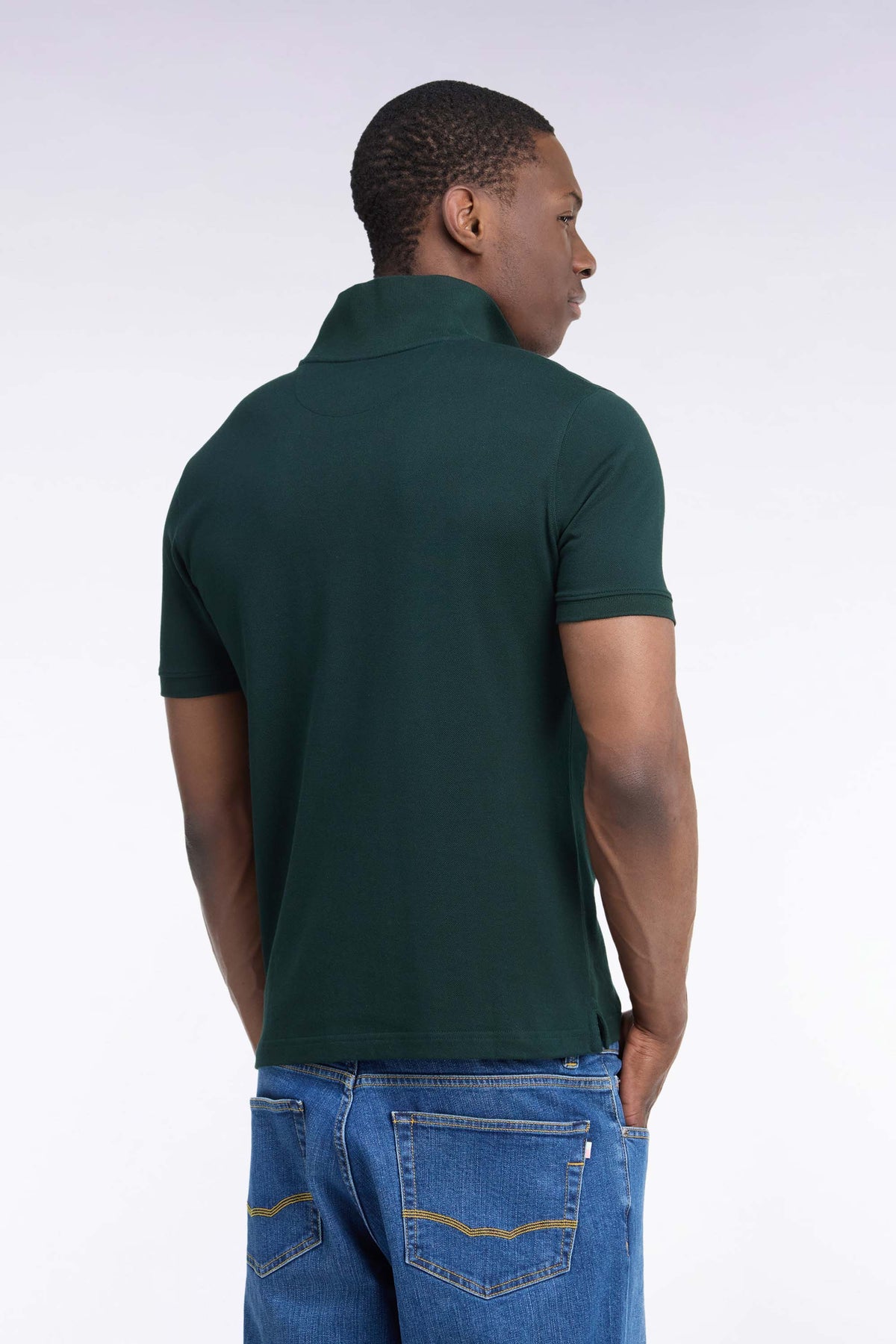Polo manches courtes en coton Pima vert foncé coupe droite