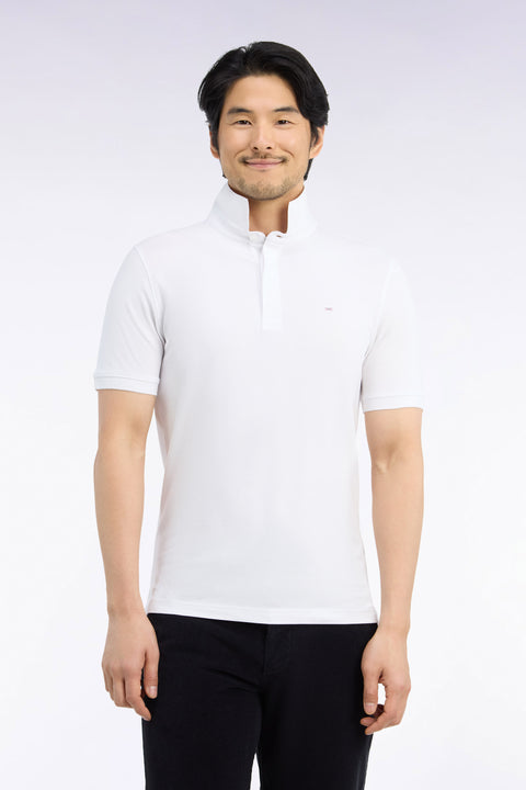 Polo manches courtes en coton stretch blanc coupe ajustée - Image 3