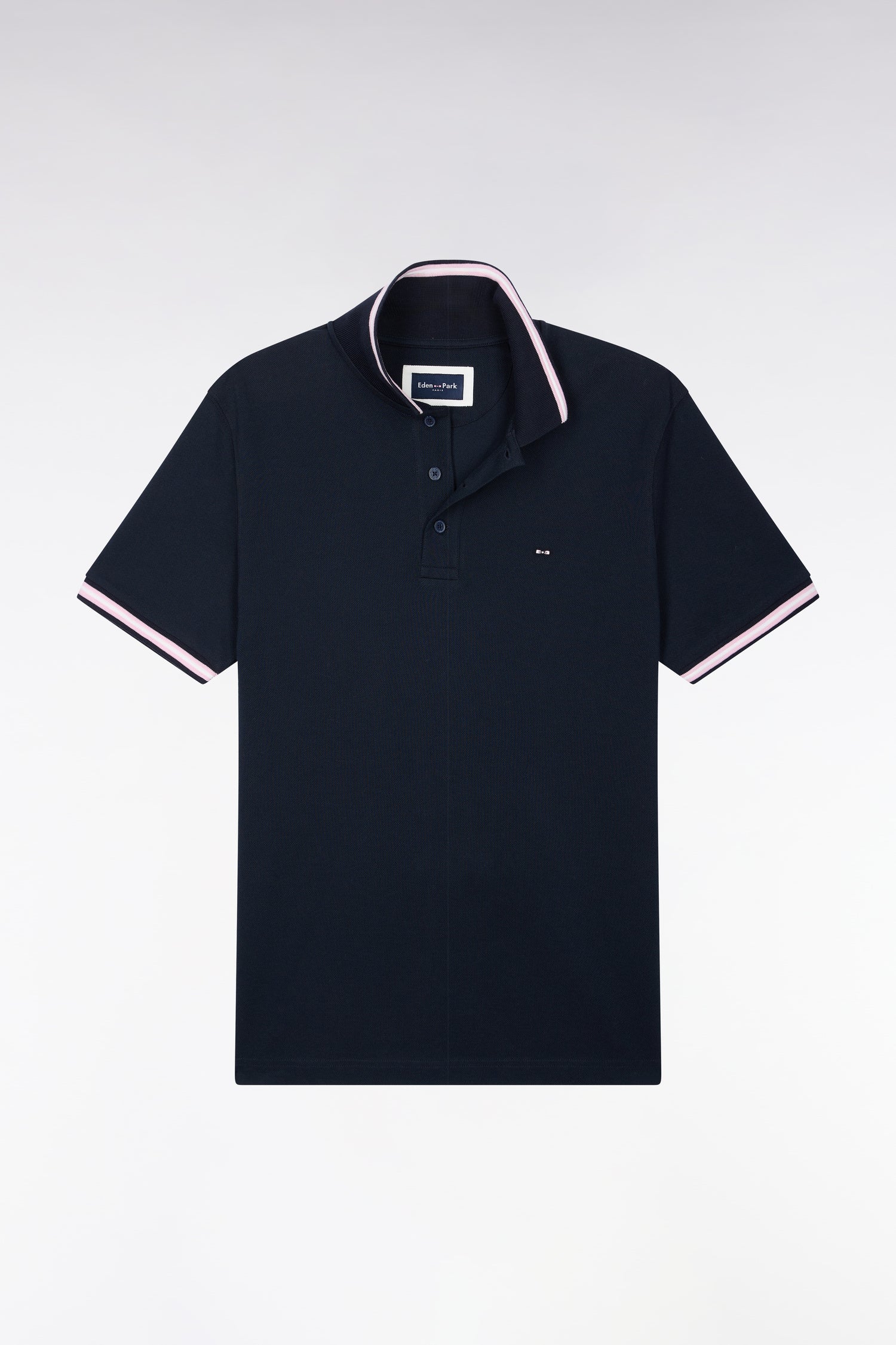 Poloshirt kurze Ärmel aus Baumwollpiqué Marineblau gerade Passform