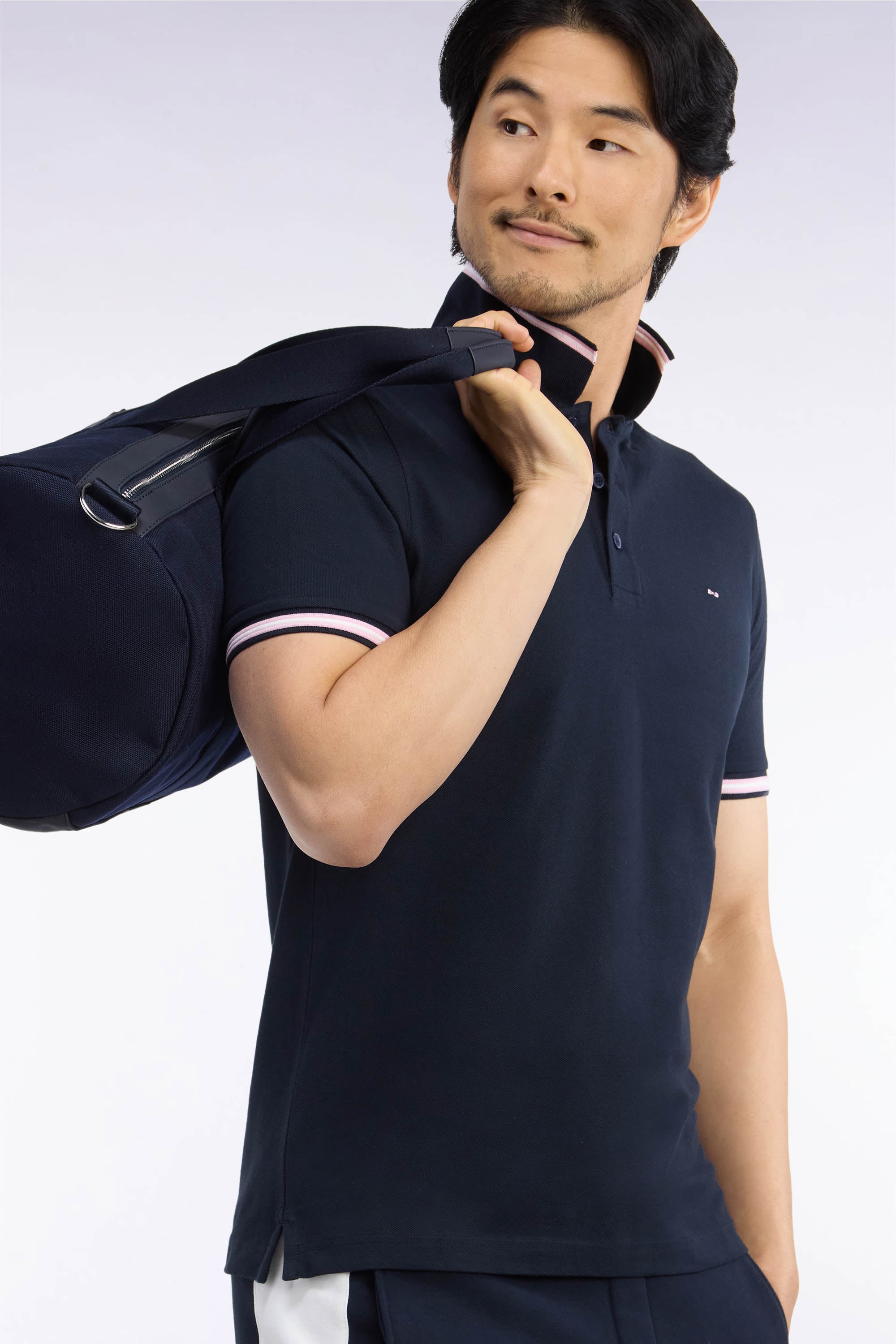 Poloshirt kurze Ärmel aus Baumwollpiqué Marineblau gerade Passform